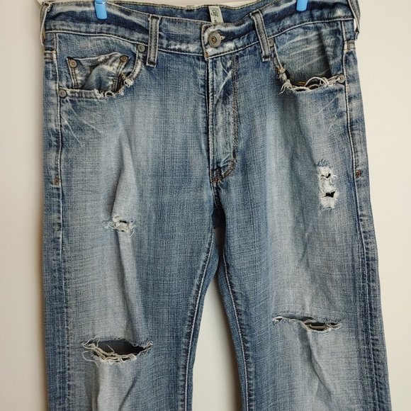 Guess Premium Cliff Cut Boot Blue Jeans Men's 31x30 Super Distressed Slim Fit - Picture 2 of 7